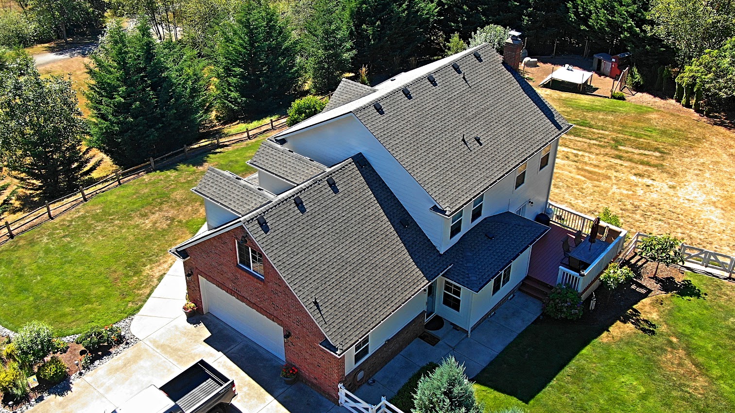 Top view of the house with gray roof